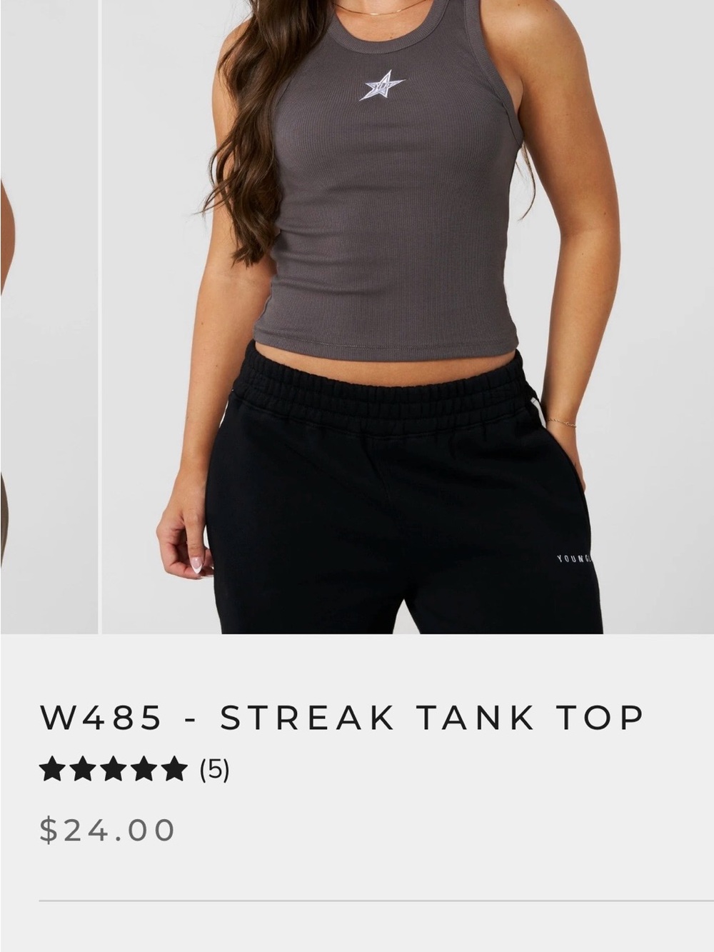 W485 YoungLA Streak Ribbed Tank Top in Dark Grey Small